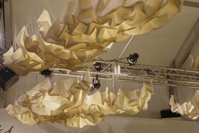 Cecilie Bendixen Draped Nimbostratus, 2015 View of the hanging installation over the Design Talk area