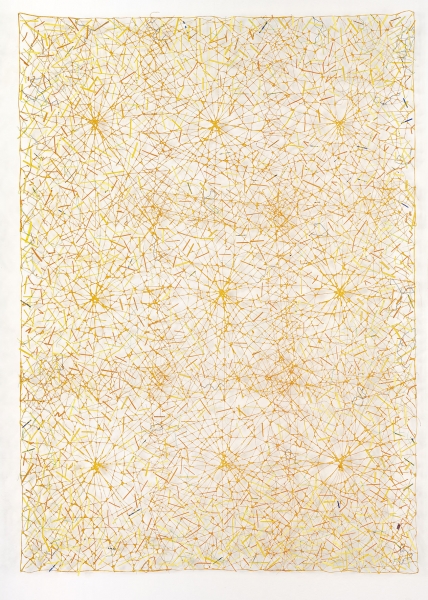 Sol Invictus, 2006 Linnen thread, pieces of kozo paper and metal 145 x 90 cm Unique