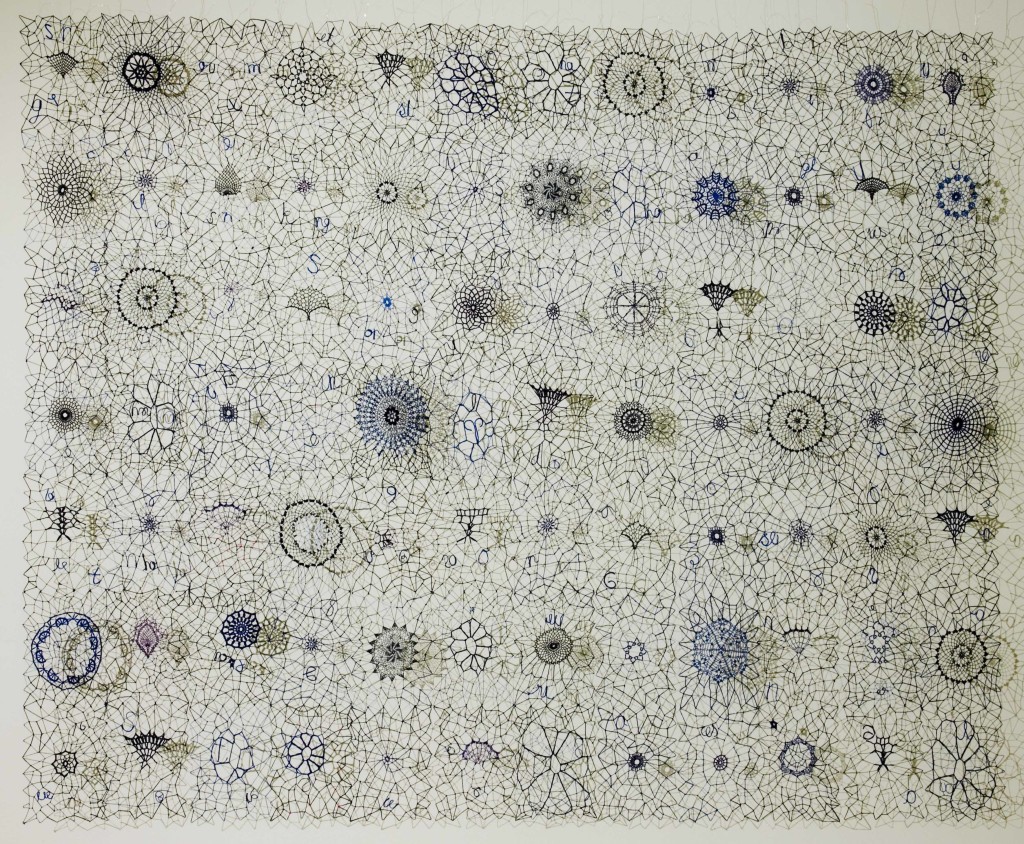 Cotton thread, cloth, cellulose glue, and pigment. Knitting and various techniques
200 x 240 cm
Unique piece